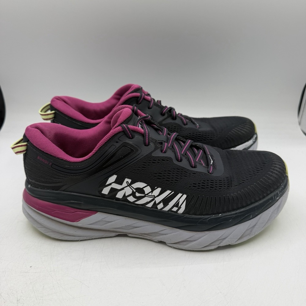 Hoka One One Bondi 7 Running Shoes Womens Sz 10 Black Paradise Pink 1110519 BGFF